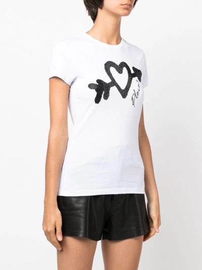 Shop Philipp Plein Crystal-embellished Logo T-shirt In White