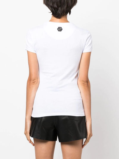 Shop Philipp Plein Crystal-embellished Logo T-shirt In White