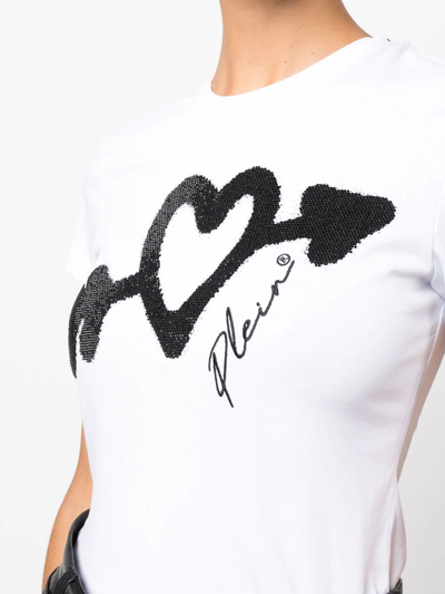 Shop Philipp Plein Crystal-embellished Logo T-shirt In White