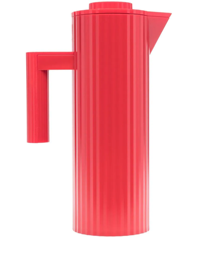 Shop Alessi Ribbed-detail Cylindrical Jug In Red