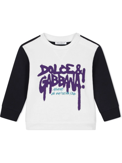 Shop Dolce & Gabbana Logo-print Long-sleeved T-shirt In White
