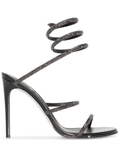 René Caovilla Cleo Crystal-embellished Strap Sandal 105 In Grey Jet In Black