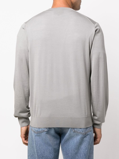 Shop Giorgio Armani V-neck Virgin-wool Cardigan In Grey