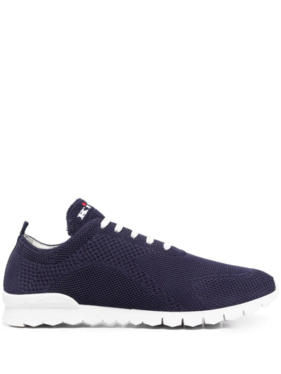 Shop Kiton Logo-embroidered Knit Sneakers In Blue