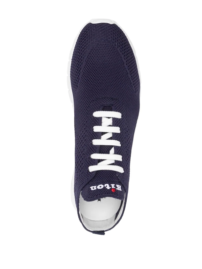 Shop Kiton Logo-embroidered Knit Sneakers In Blue