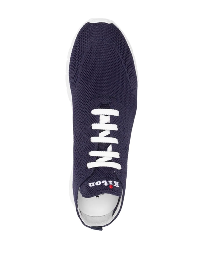 Kiton Embroidered Logo Low-top Sneakers In Navy