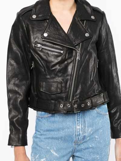 Shop Stolen Girlfriends Club Joan Cropped Biker Jacket In Black