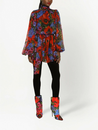 Shop Dolce & Gabbana Floral-print Silk-chiffon Minidress In Red