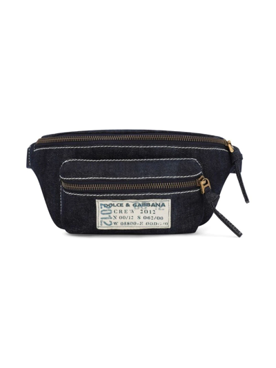 Shop Dolce & Gabbana Graphic-stamp-patch Crossbody Belt-bag In Blue
