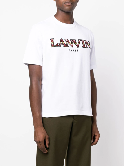 Shop Lanvin Embroidered-logo T-shirt In White