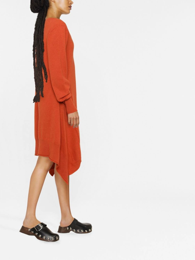 Shop Stella Mccartney V-neck Draped Knitted Dress In Orange