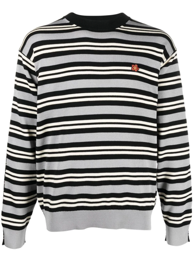 Shop Kenzo Floral-embroidered Striped Jumper In Grey