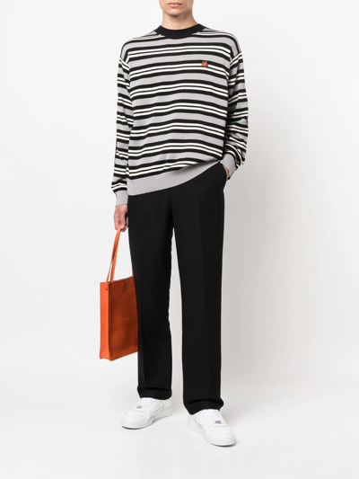 Kenzo Floral-embroidered Striped Jumper In Grey