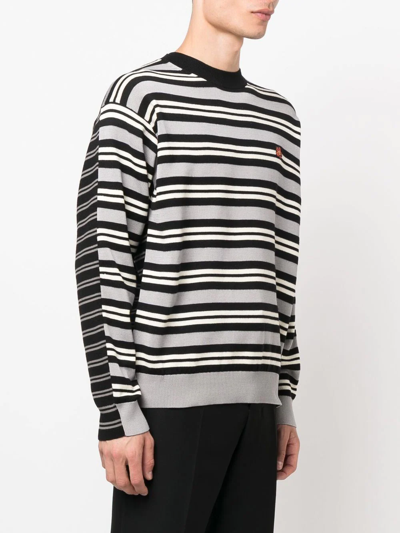 Kenzo Floral-embroidered Striped Jumper In Grey