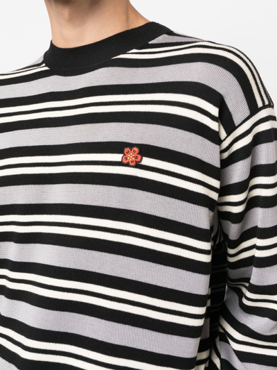 Kenzo Floral-embroidered Striped Jumper In Grey