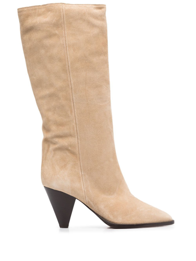 Shop Isabel Marant 80mm Heeled Suede Boots In Neutrals