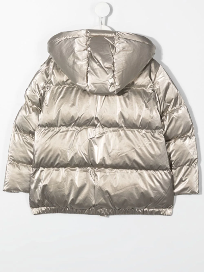 Shop Michael Kors Metallic Hooded Padded Coat In Neutrals