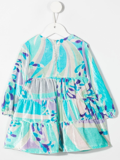 Shop Pucci Junior Abstract-print Tiered Dress In Blue