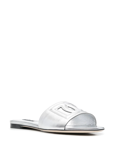 Dolce & Gabbana Cut-out Dg Flat Sandals In Silver
