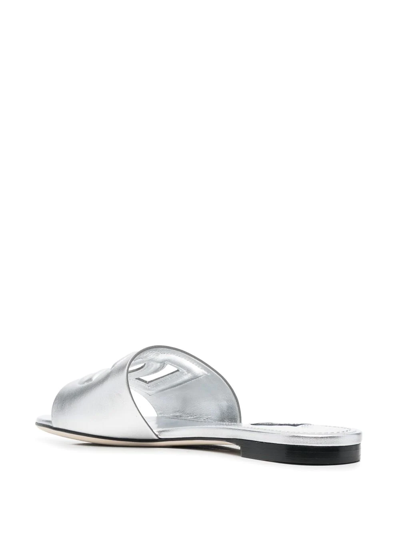 Dolce & Gabbana Cut-out Dg Flat Sandals In Silver