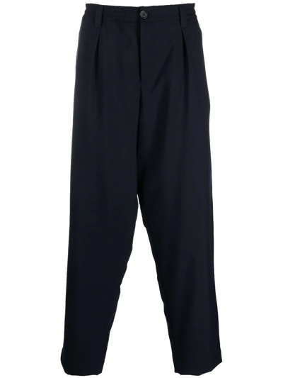 Marni Deep Blue Tropical Wool Trousers With Drawstring Waist In Blue