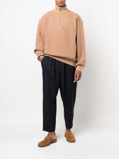 Marni Deep Blue Tropical Wool Trousers With Drawstring Waist In Blue