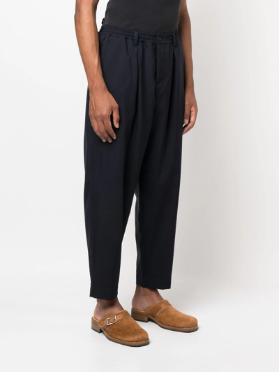 Shop Marni Virgin-wool Tapered Trousers In Blue