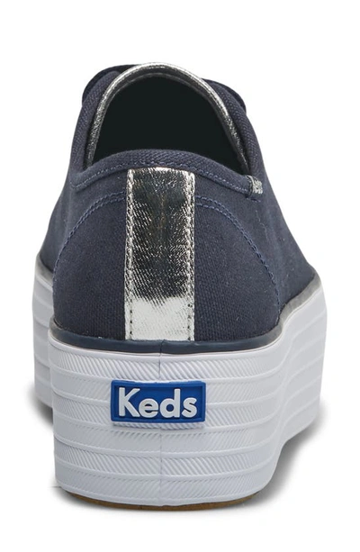 Keds Women's Triple Up Canvas Metallic Platform Casual Sneakers From Finish Line In Navy Silver