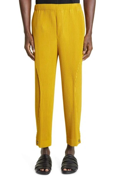 Shop Issey Miyake Bow Pleated Pants In Mustard