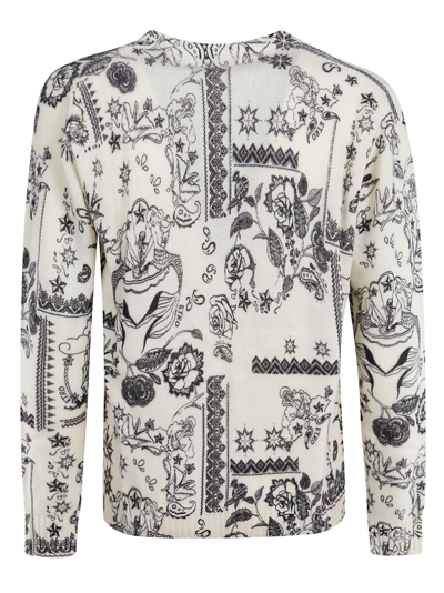 Shop Etro Round Neck Sweater In Bianco Fantasia