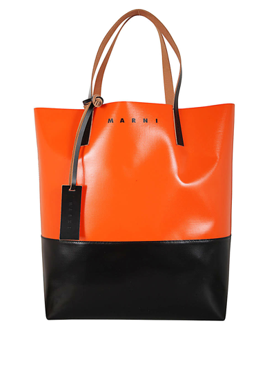 Shop Marni Tribeca Shopping Bag In Carrot Black Black