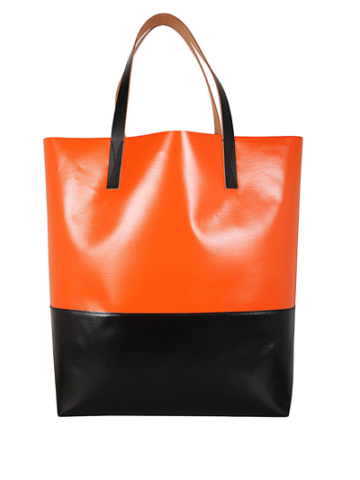Shop Marni Tribeca Shopping Bag In Carrot Black Black