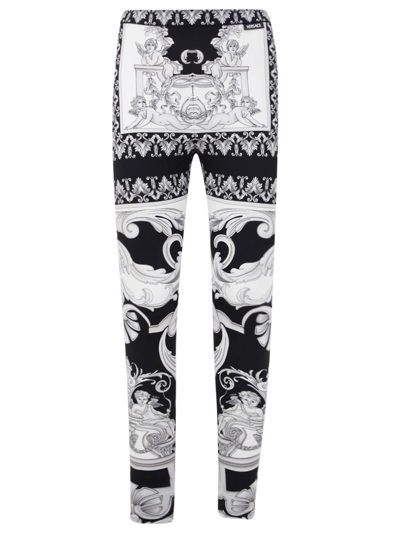 Shop Versace Baroque Patterned Leggings In Black White