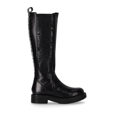 Shop Love Moschino Black High Boot With Logo In Nero