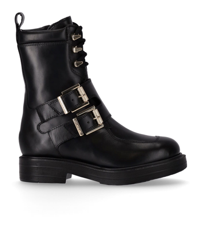 Shop Love Moschino Black Combat Boot With Buckles In Nero