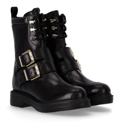 Shop Love Moschino Black Combat Boot With Buckles In Nero