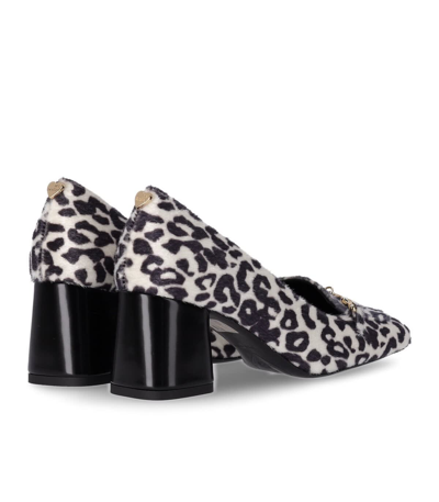 Shop Love Moschino White And Black Leopard Pump In Bianco/nero