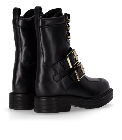 Shop Love Moschino Black Combat Boot With Buckles In Nero