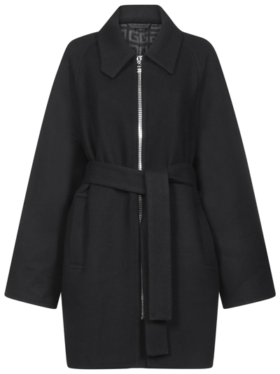 Givenchy Double Face Wool Blend Belted Zip Coat In Black