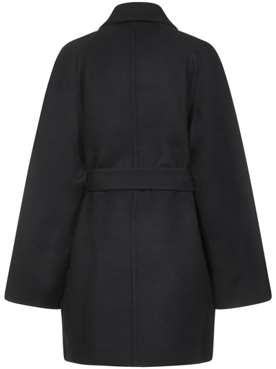 Givenchy Double Face Wool Blend Belted Zip Coat In Black