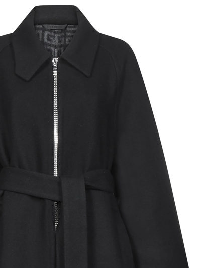 Givenchy Double Face Wool Blend Belted Zip Coat In Black