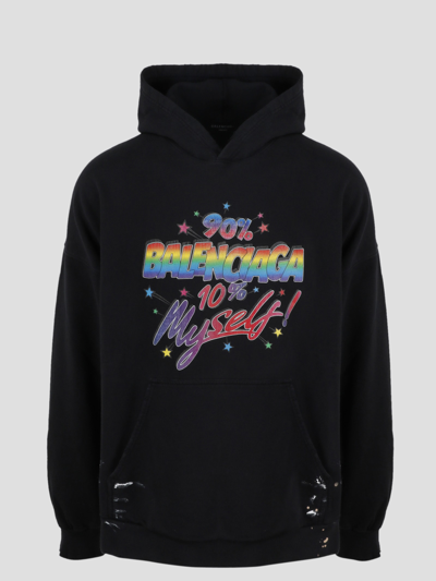 Shop Balenciaga Rainbow Logo Print Hoodie In Black