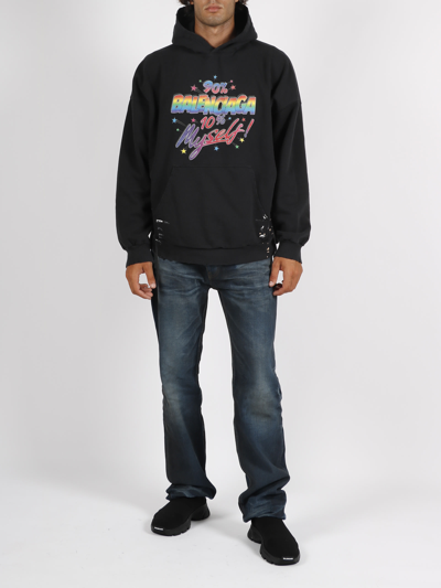 Shop Balenciaga Rainbow Logo Print Hoodie In Black