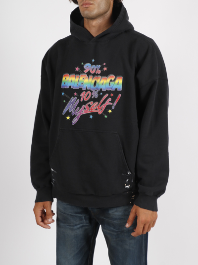 Shop Balenciaga Rainbow Logo Print Hoodie In Black