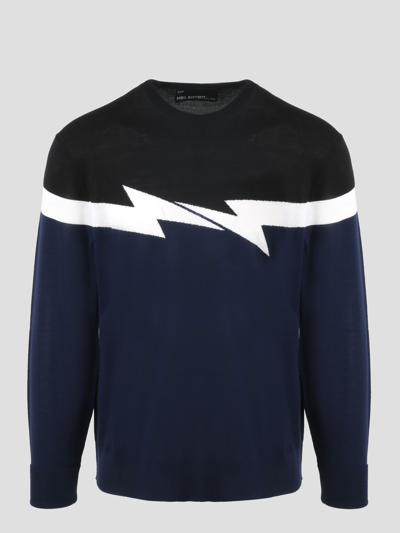 Shop Neil Barrett Horizontal Bold-knit Sweater In Blue