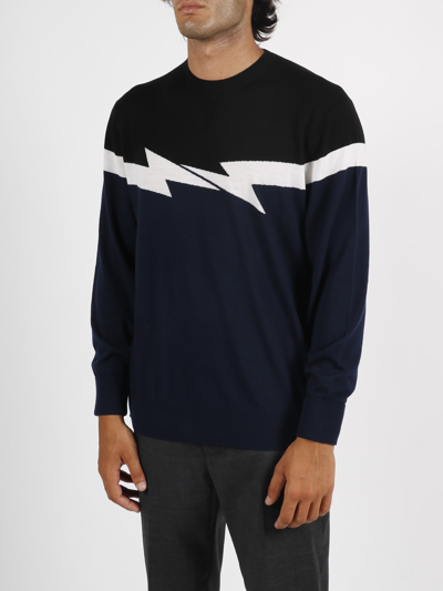 Shop Neil Barrett Horizontal Bold-knit Sweater In Blue