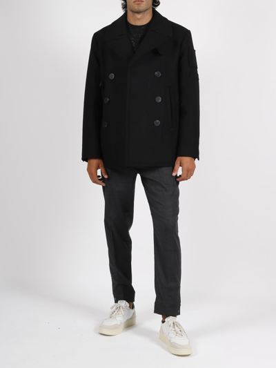 Shop Neil Barrett Double Breasted Military Peacoat In Black