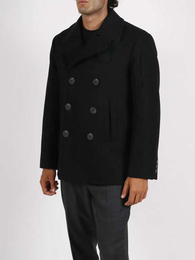 Shop Neil Barrett Double Breasted Military Peacoat In Black