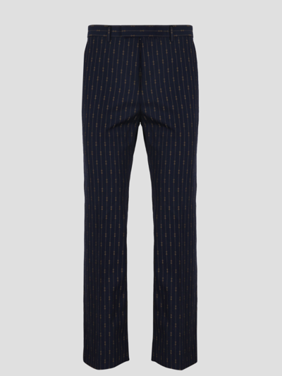 Shop Gucci Horsebit Stripe Pant In Blue