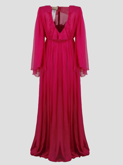 Shop Gucci Chiffon Silk Dress In Pink & Purple